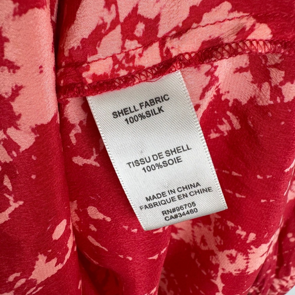 Rebecca Taylor 100% Silk Red Tie‎ Dye Print Blouse Size 6 Lightweight Sheer Chic - Picture 6 of 9